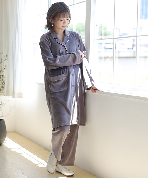 長袖、ストレッチベロア裏起毛マタニティパジャマ | マタニティウェア・授乳服